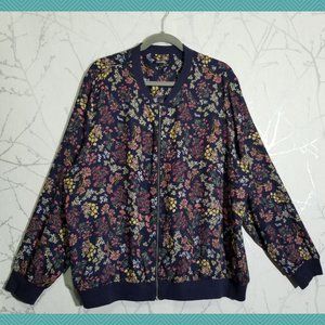 George Navy Floral Printed Full Zip Lightweight Bomber Jacket